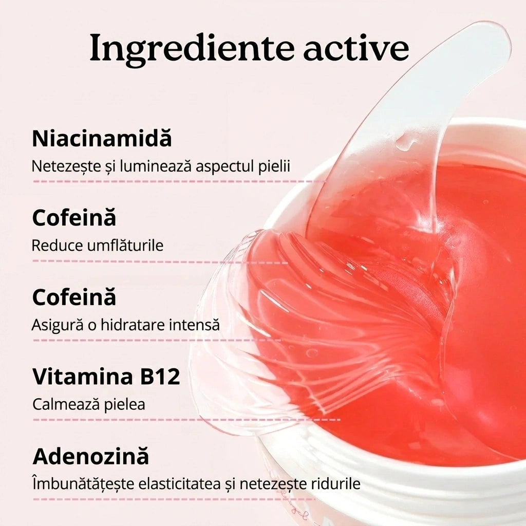 Plasturi hidrogelici sub ochi cu peptide și colagen